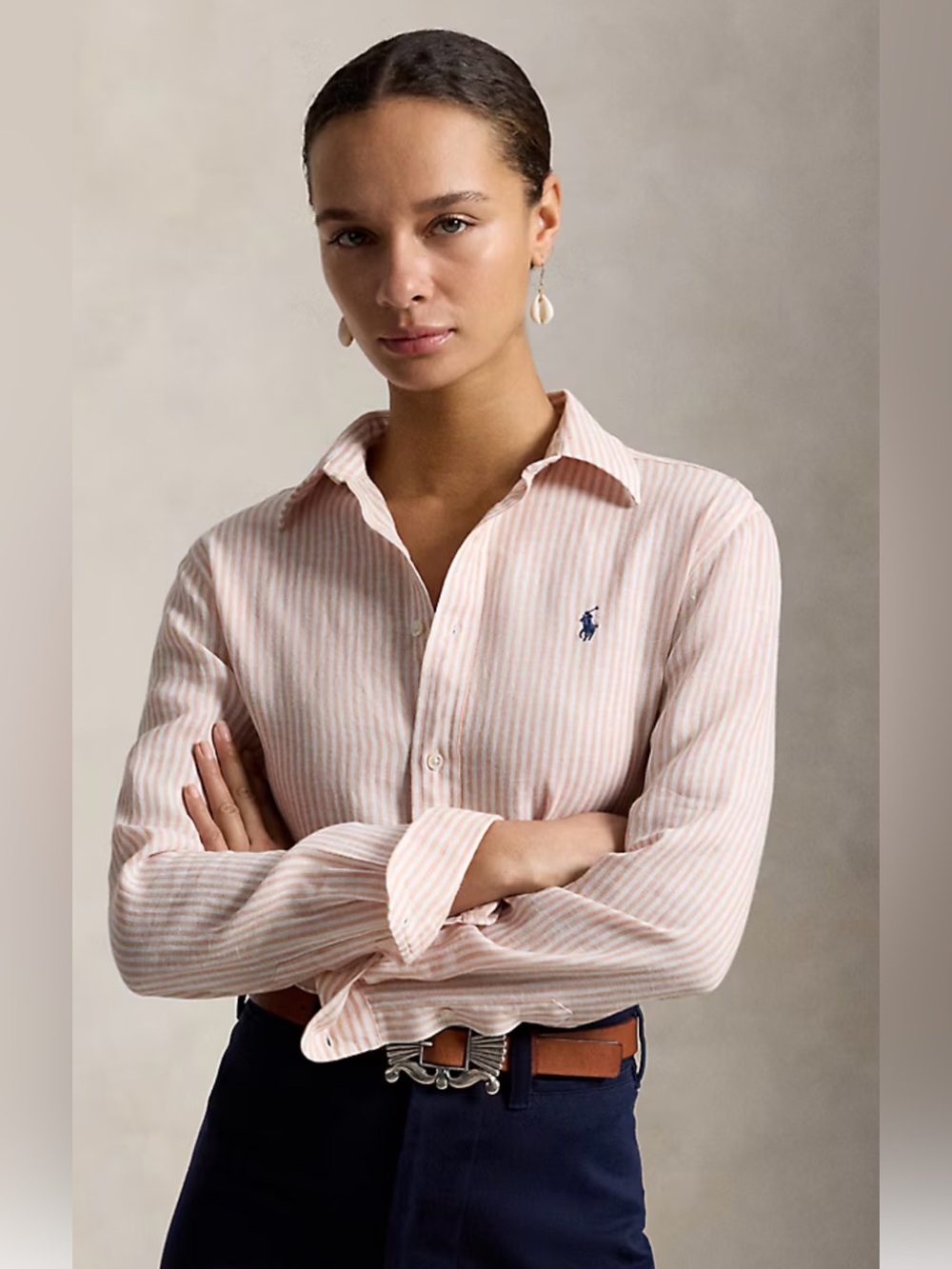Polo by Ralph Lauren Lavender  and White Striped Fitted oxford Shirt